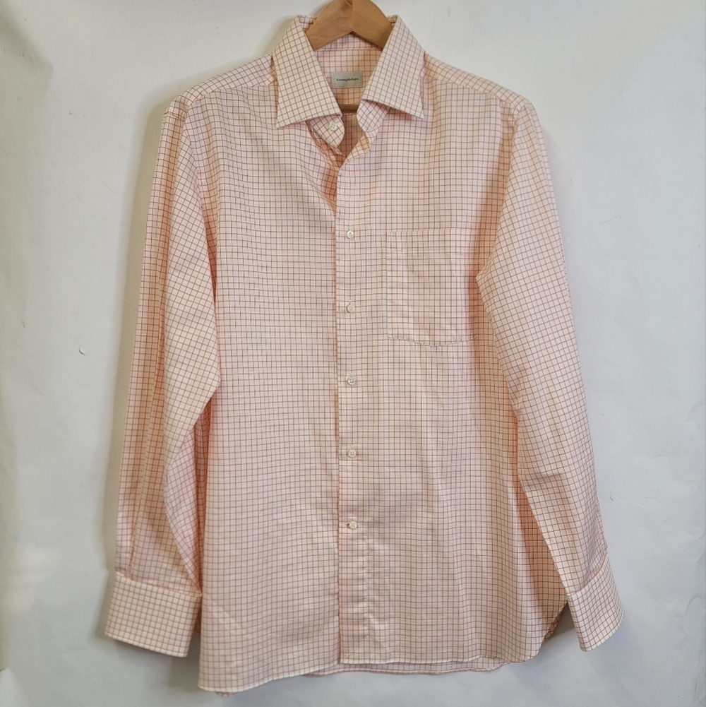 Ermenegildo Zegna checkered Orange& white long sleeves button down shirt